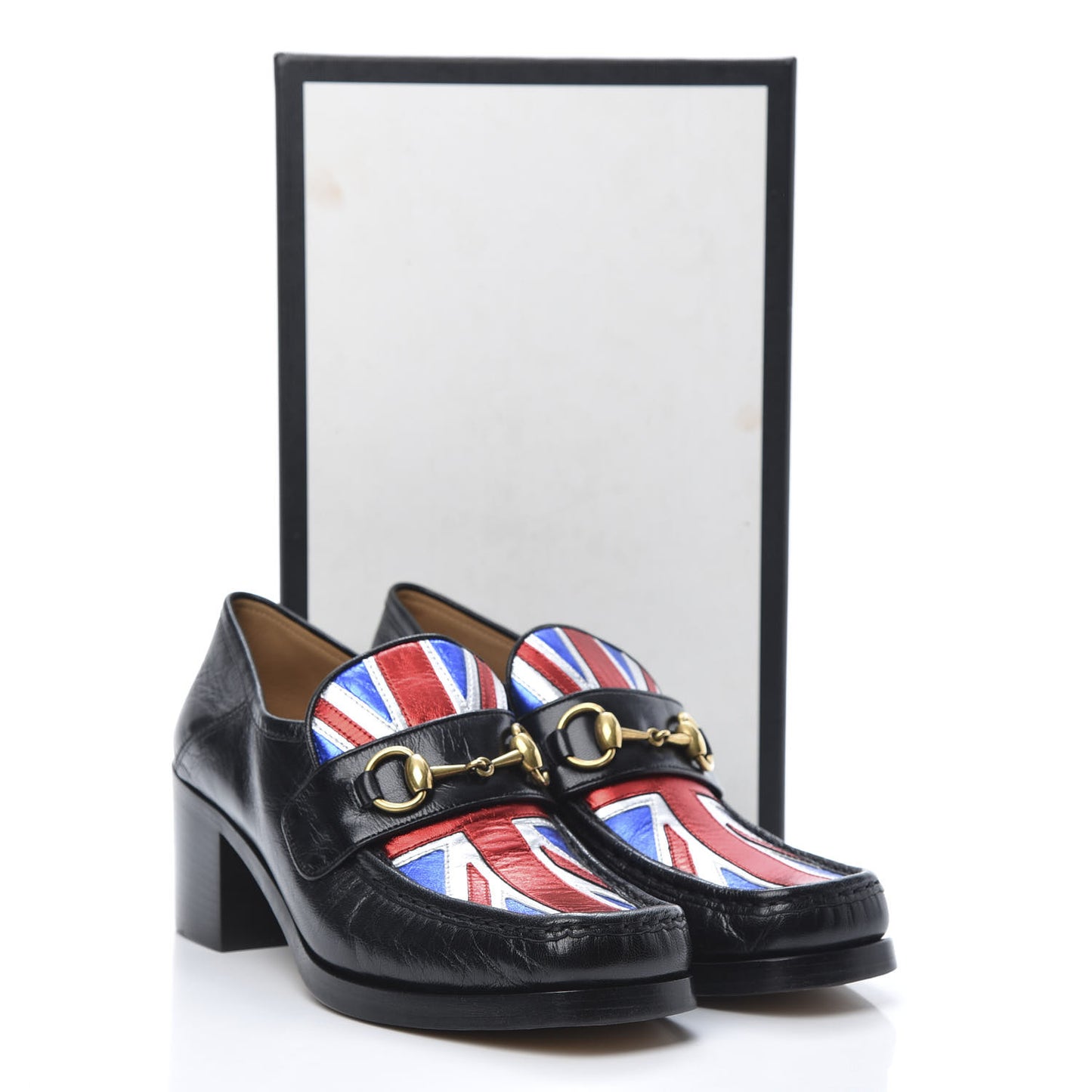 Lambskin Union Jack Horsebit Loafer Pumps 39 Black