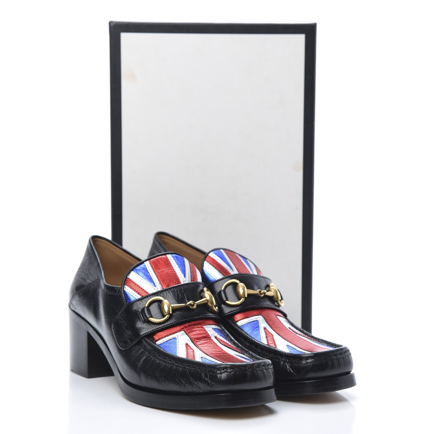 Gucci Lambskin Union Jack Horsebit Loafer Pumps 39 Black 11 of 11