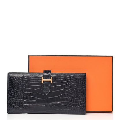 Hermes Shiny Alligator Bearn Wallet Bleu Marine 8 of 8