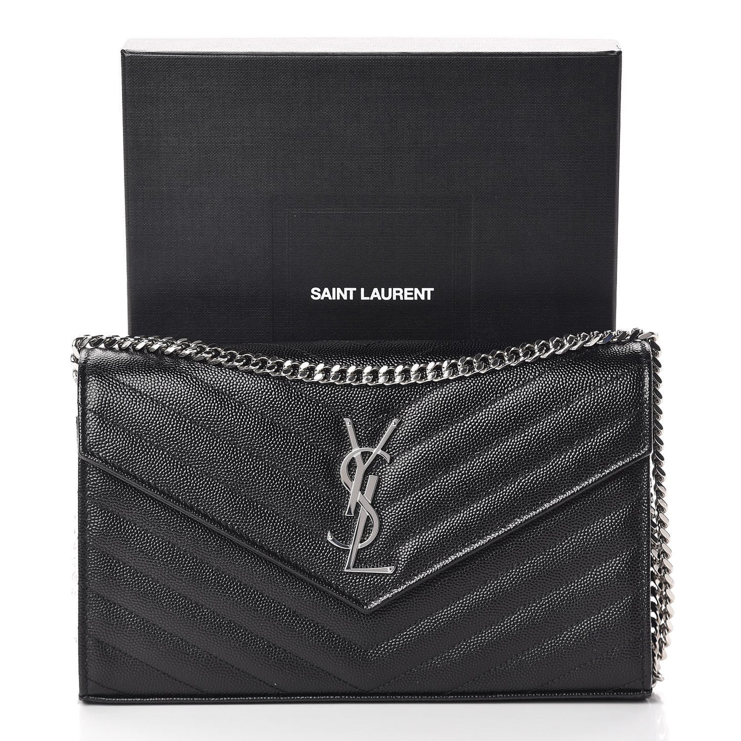 Grain De Poudre Matelasse Chevron Monogram Chain Wallet Black