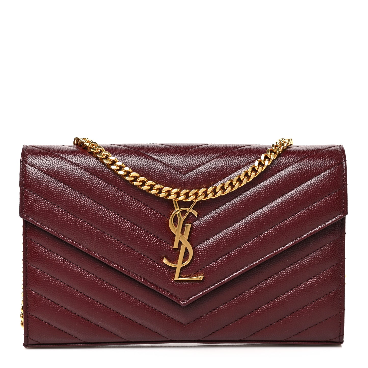 Grain De Poudre Matelasse Chevron Monogram Chain Wallet Rouge Legion