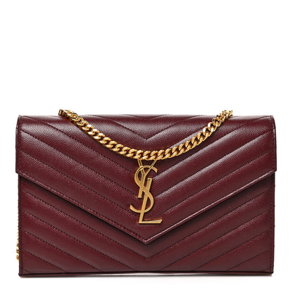 Saint Laurent Grain De Poudre Matelasse Chevron Monogram Chain Wallet Rouge Legion 1 of 8