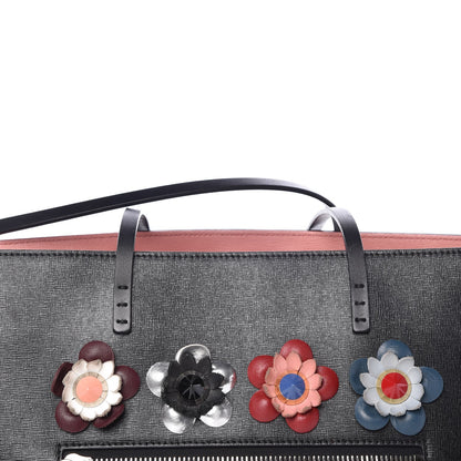 Fendi Vitello Elite Flowerland Medium Roll Tote Black 9 of 9