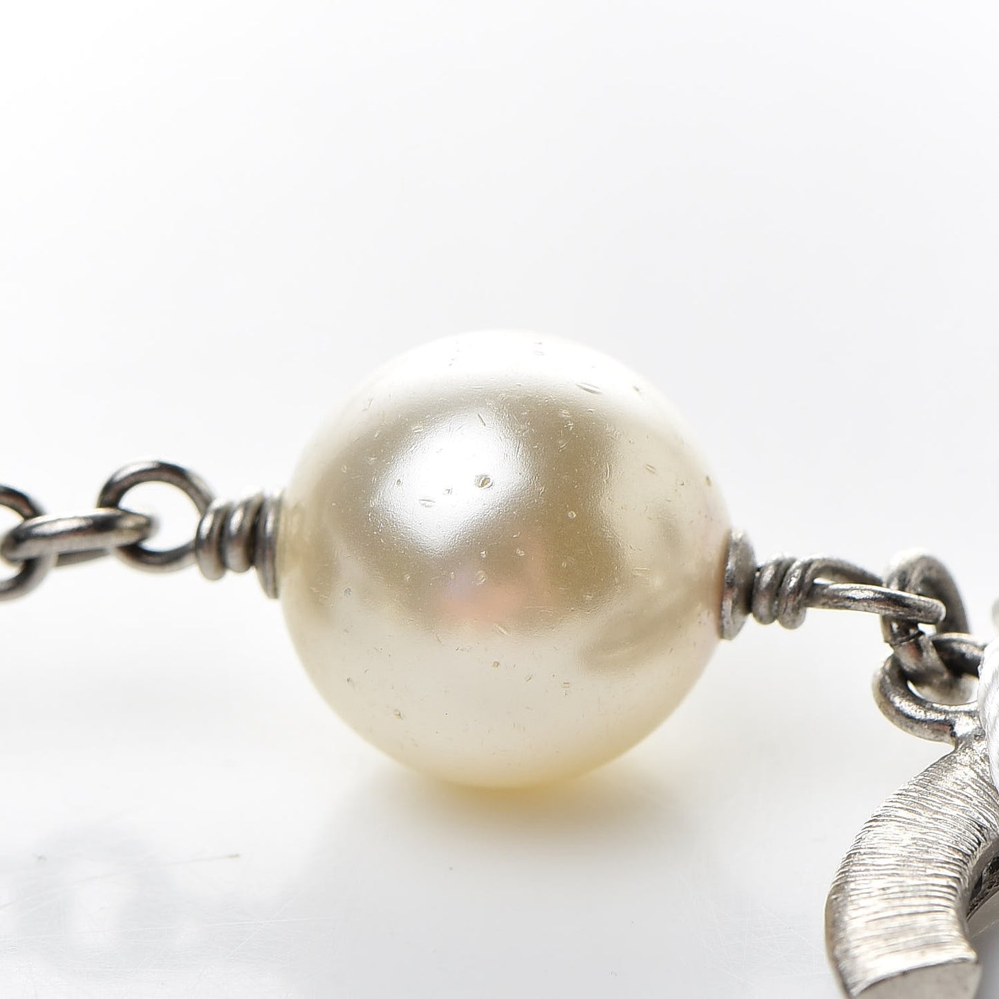 Pearl Beaded Crystal CC Long Necklace Black Silver