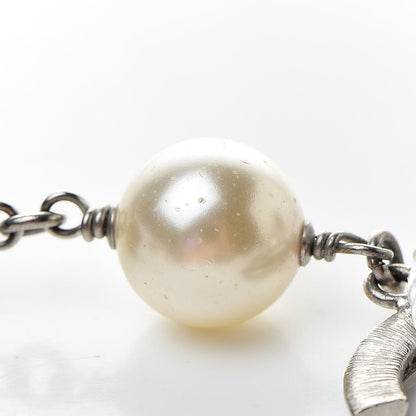 Chanel Pearl Beaded Crystal CC Long Necklace Black Silver 7 of 7
