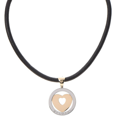 Bulgari 18K Yellow Gold Stainless Steel Heart Cord Pendant Necklace 1 of 7
