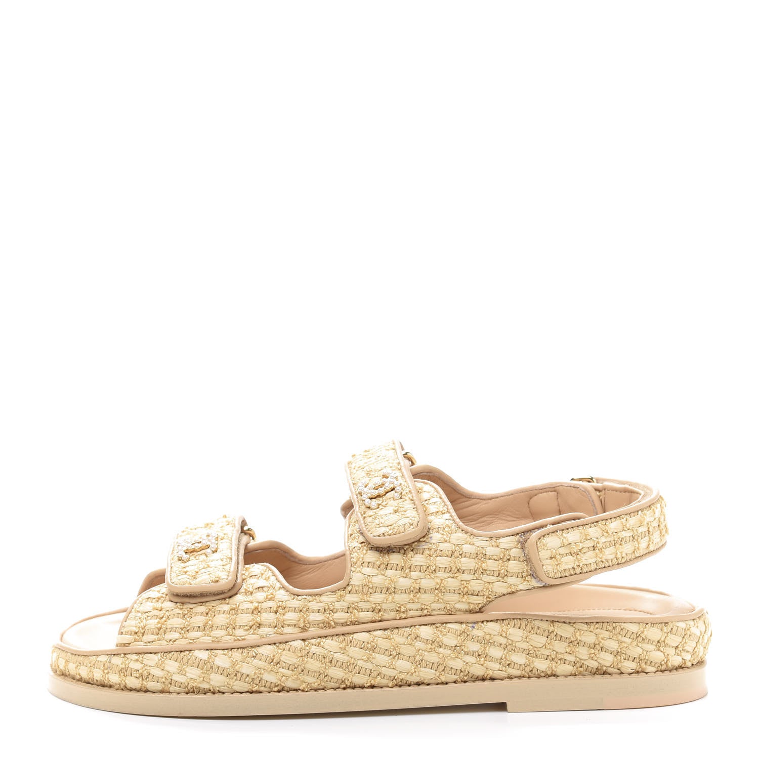 Chanel Braided Fabric Velcro Dad Sandals 38.5 Beige 1 of 9