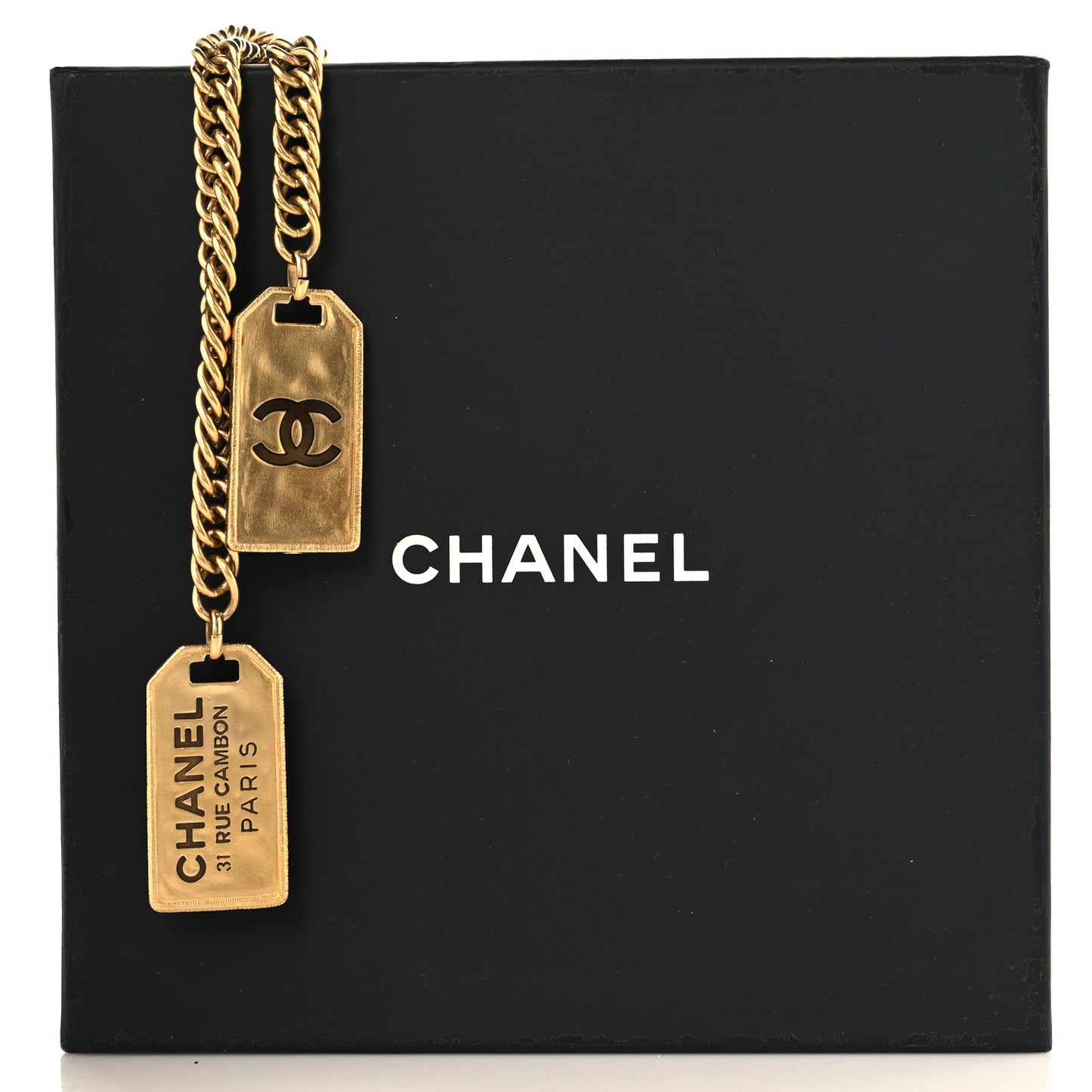 Metal ID Dog Tag Charm Necklace Gold