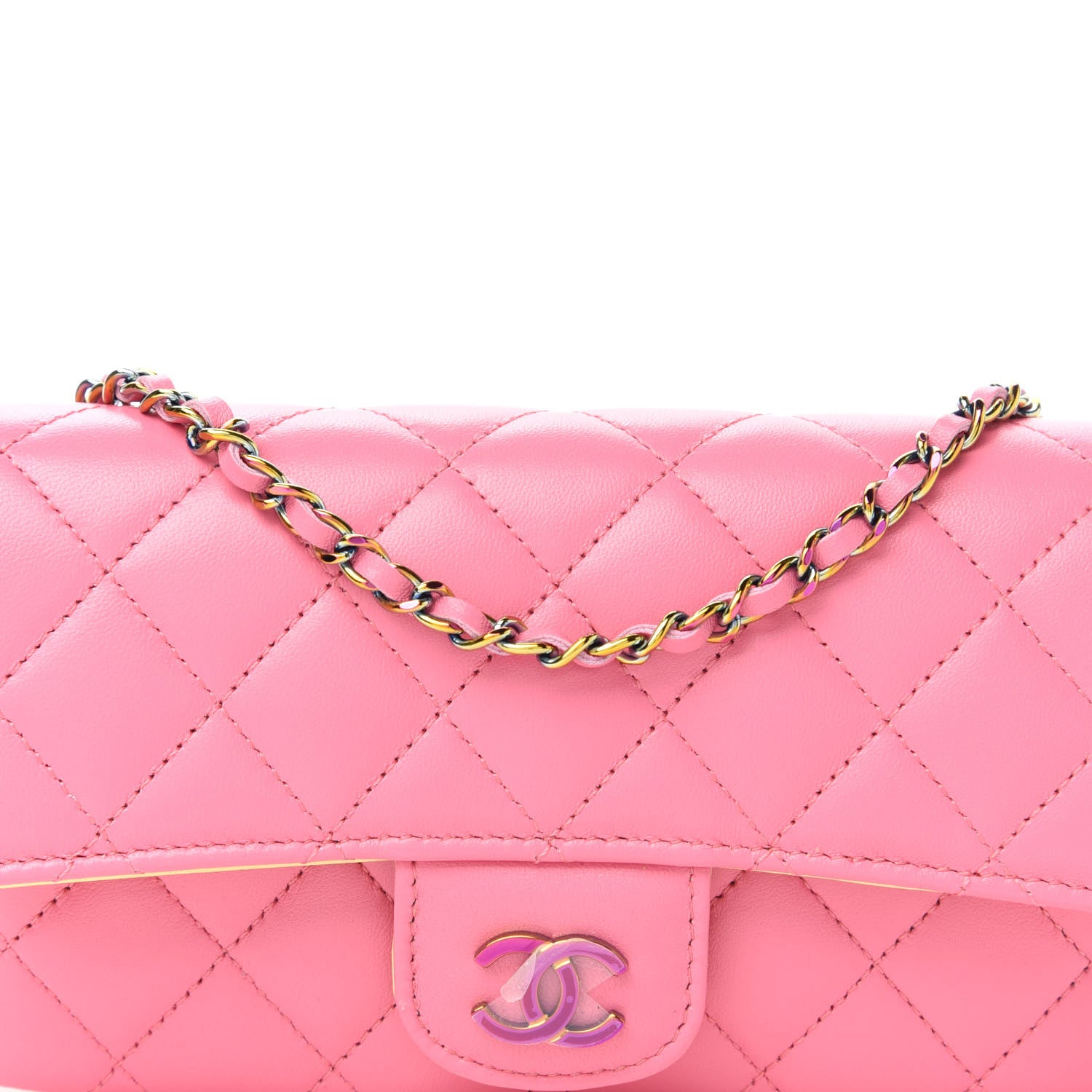 Chanel Lambskin Quilted Glasses Case With Chain Pink Yellow 11 of 12