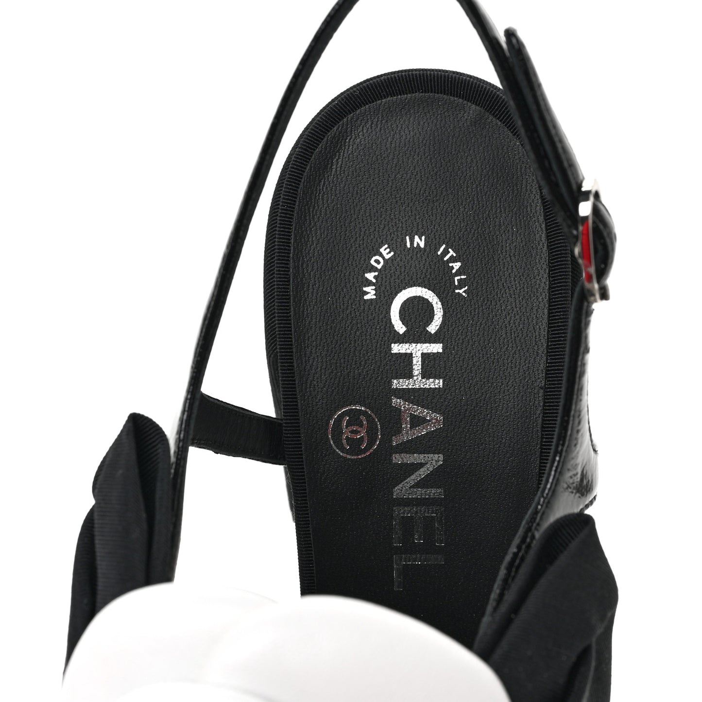 Crumpled Shiny Fabric Grosgrain Cap Toe Camellia Bow Slingback Pumps 39 Black