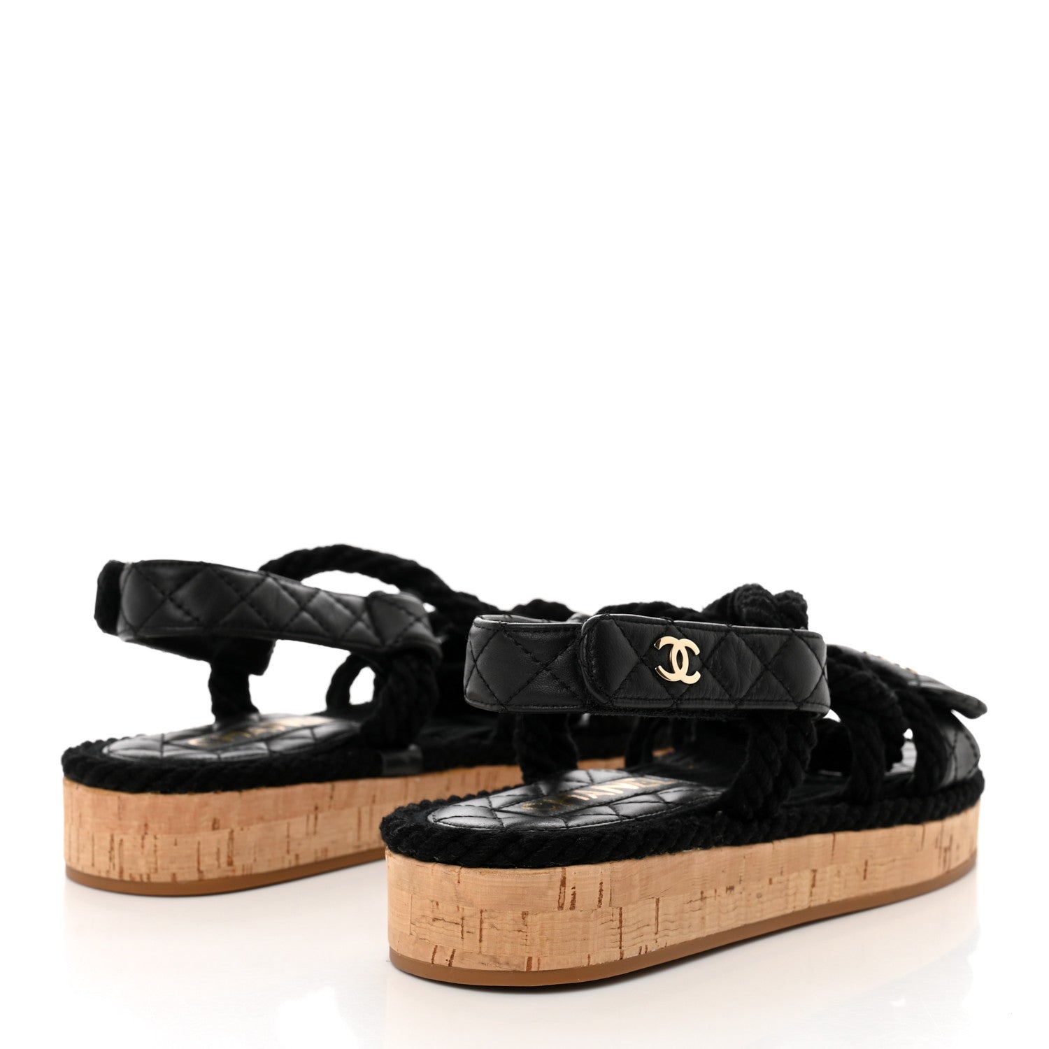 Chanel Cord Lambskin Quilted Logo Sandals 36 Black 4 of 8