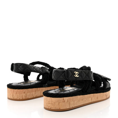 Chanel Cord Lambskin Quilted Logo Sandals 36 Black 4 of 8