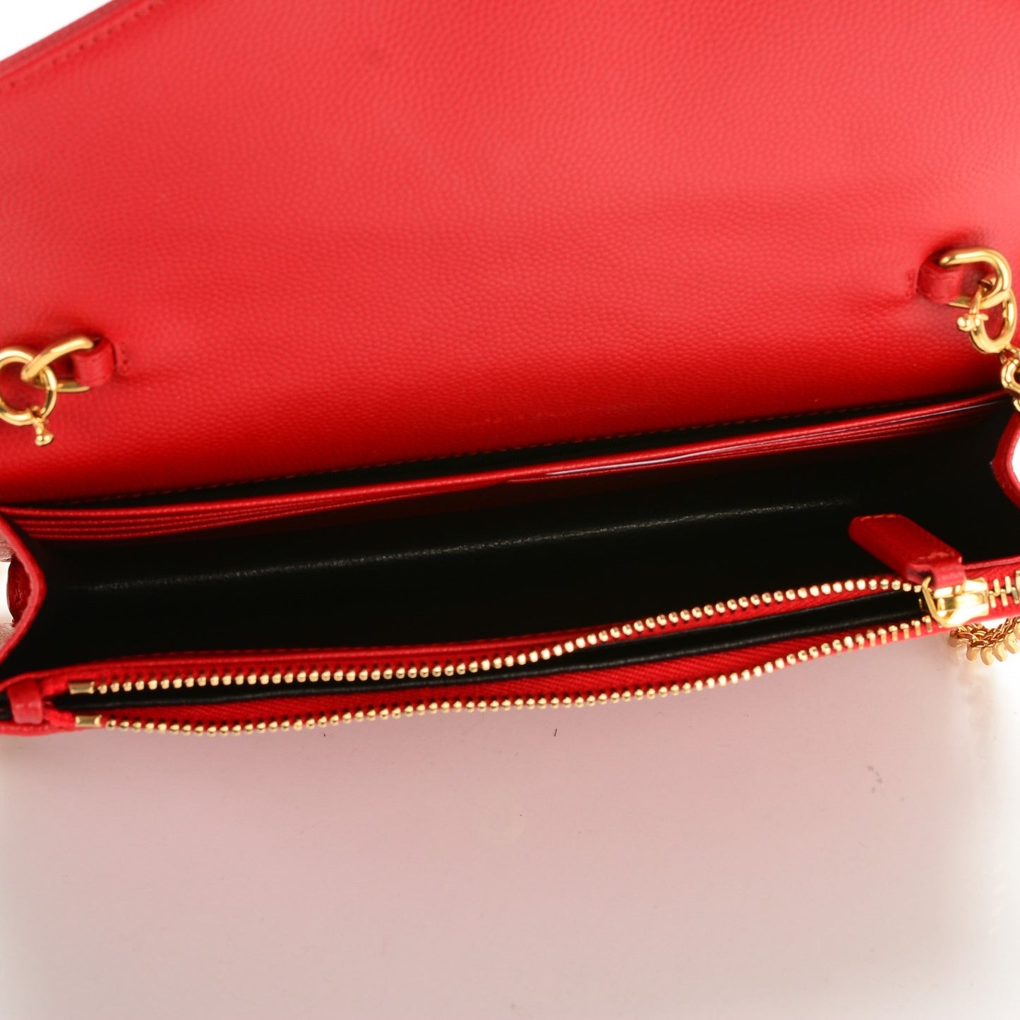 Grain De Poudre Matelasse Chevron Monogram Envelope Chain Wallet Red