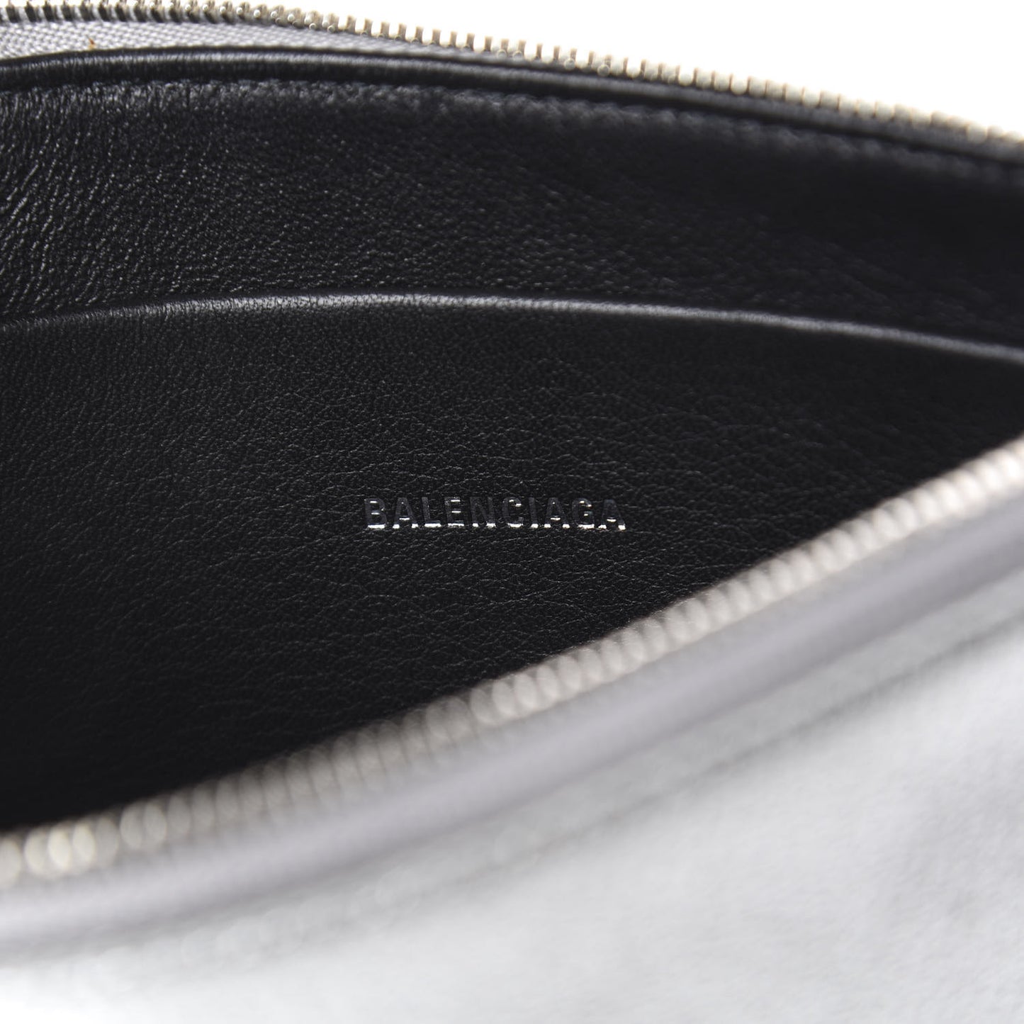 Metallic Goatskin Logo Large Everyday Zip Pouch Argent Black