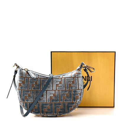 Fendi Velluto Jacquard F is Fendi Vitello Grace Mini Fendigraphy Hobo Bag Blue Brown 11 of 11