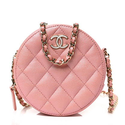 Chanel Iridescent Caviar Resin Quilted Round Clutch With Chain Pink 1 of 8