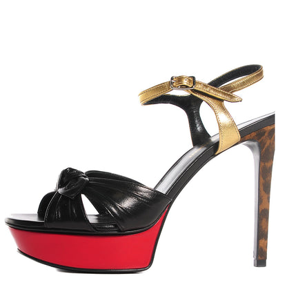 Saint Laurent Calfskin Bianca Bow Platform 105 Sandals 38 Black Red Gold 1 of 8