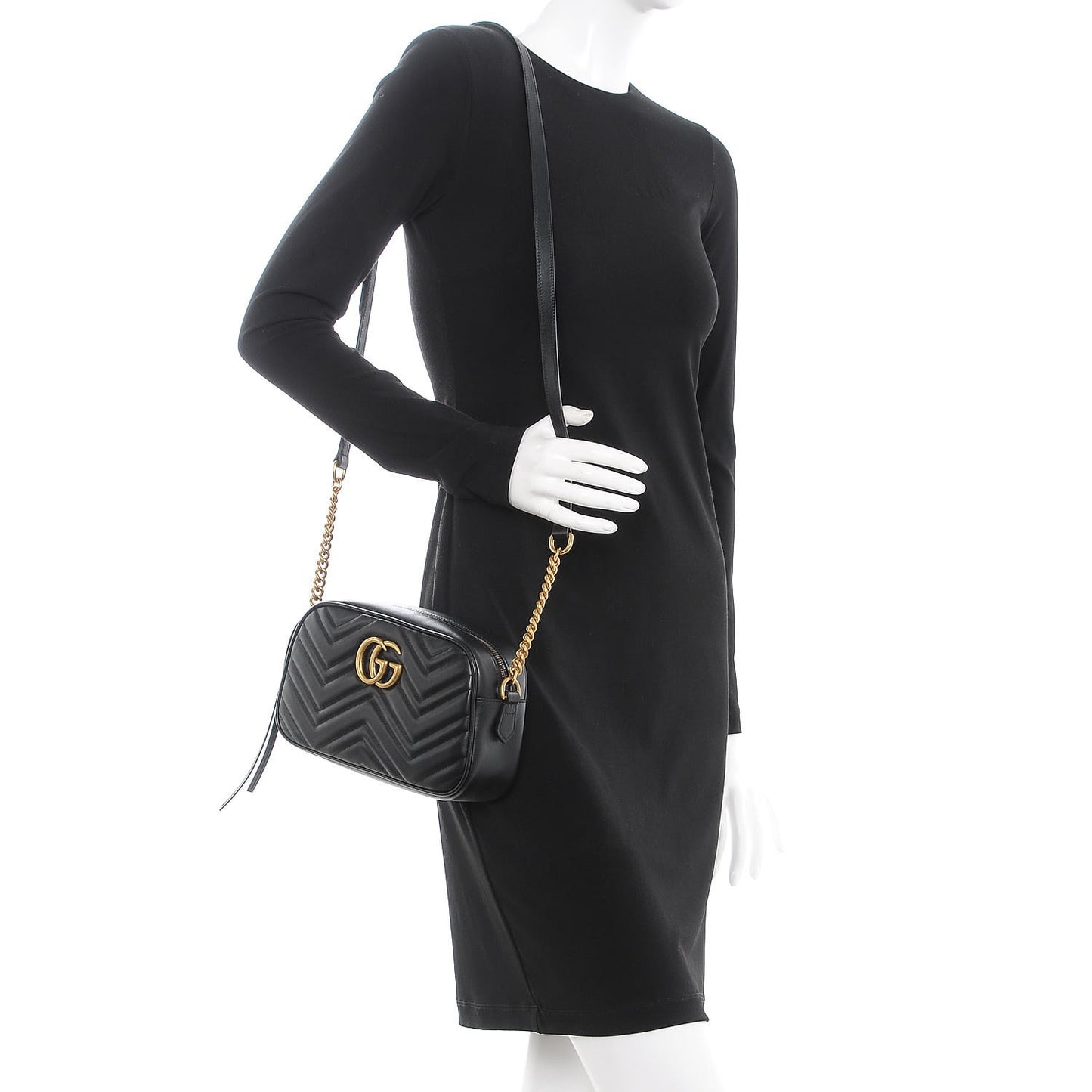 Calfskin Matelasse Small GG Marmont Chain Shoulder Bag Black