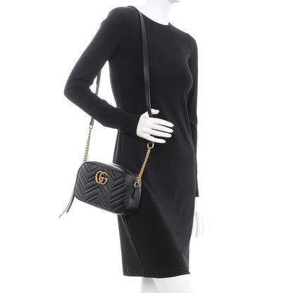 Gucci Calfskin Matelasse Small GG Marmont Chain Shoulder Bag Black 2 of 7