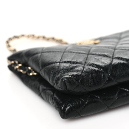 Chanel Shiny Crumpled Calfskin Quilted Clutch Bag Black 10 of 12