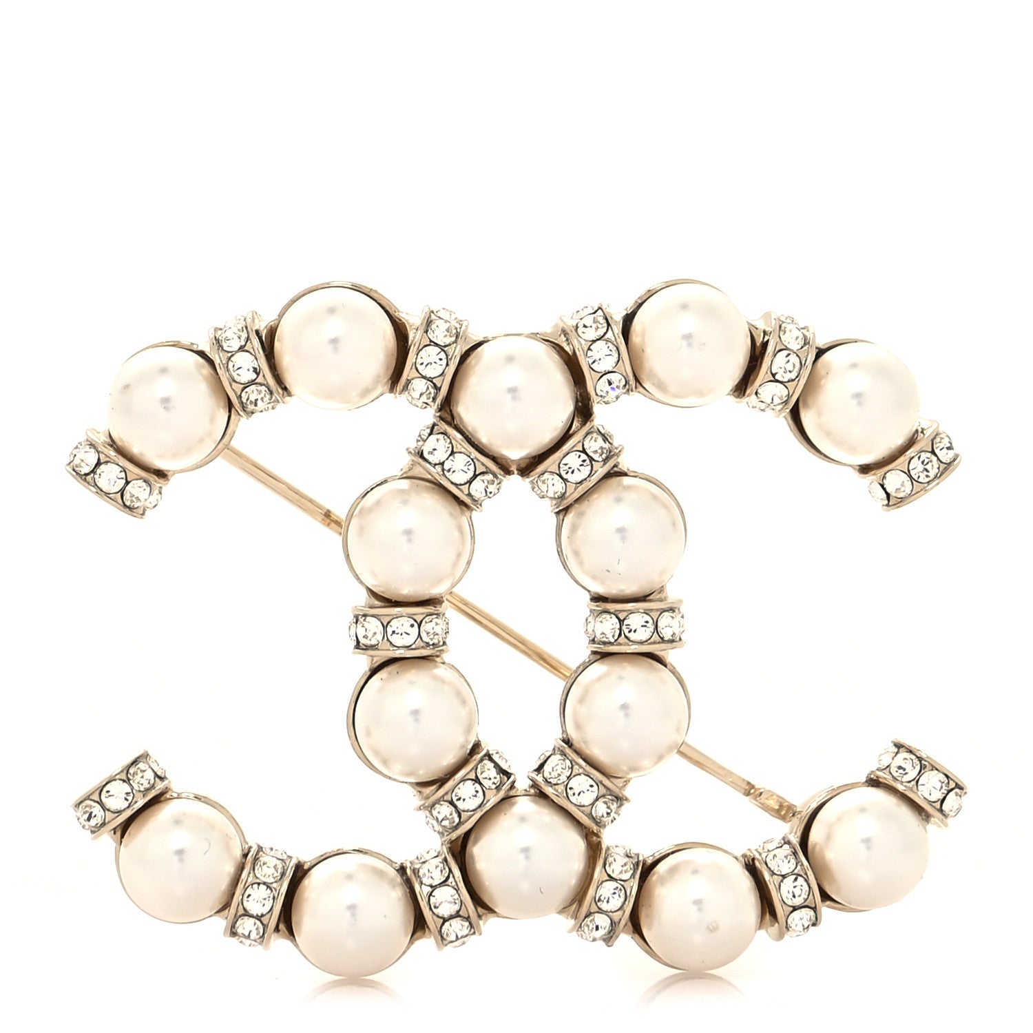 Chanel Pearl Crystal Nefertiti CC Brooch Gold 1 of 4