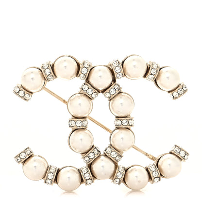 Chanel Pearl Crystal Nefertiti CC Brooch Gold 1 of 4
