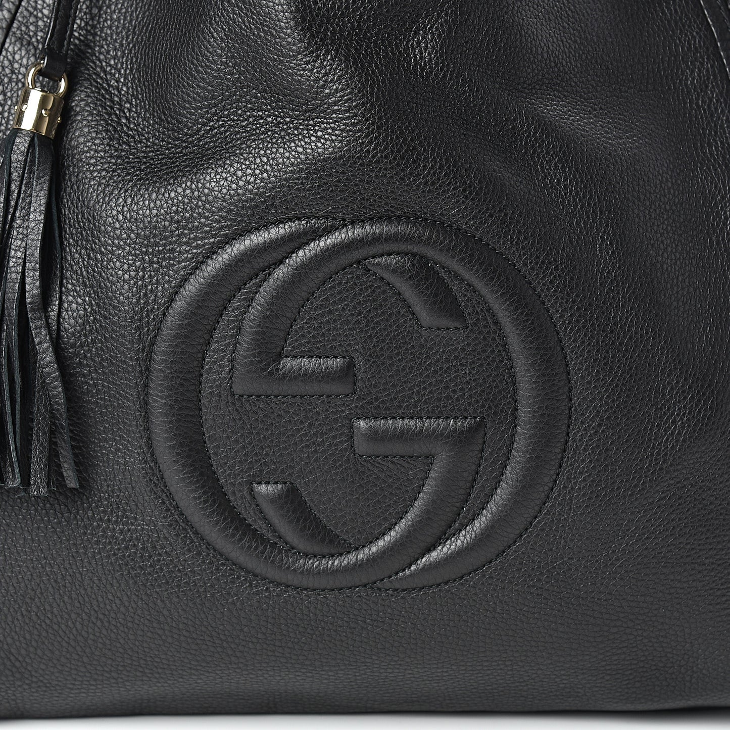 Pebbled Calfskin Large Soho Shoulder Bag Black