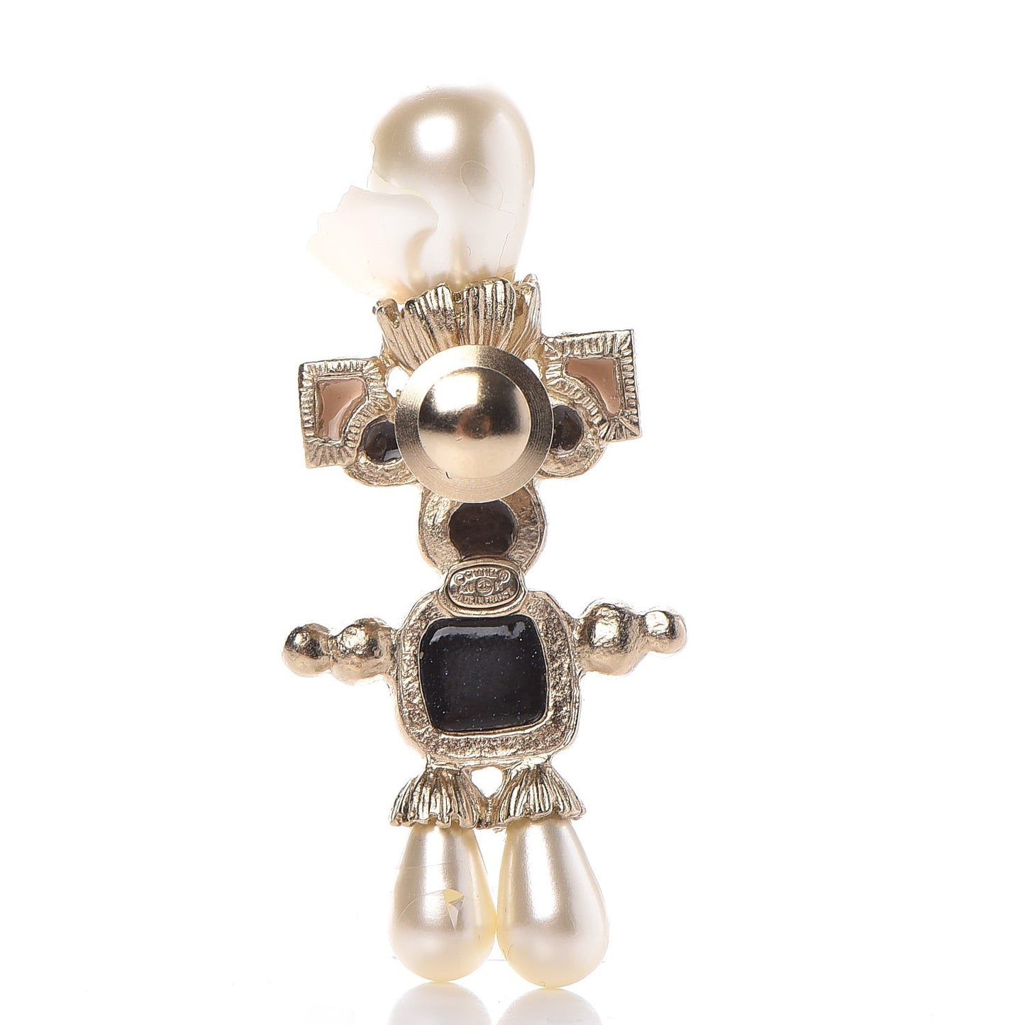 Gripoix Pearl CC Brooch Black Gold