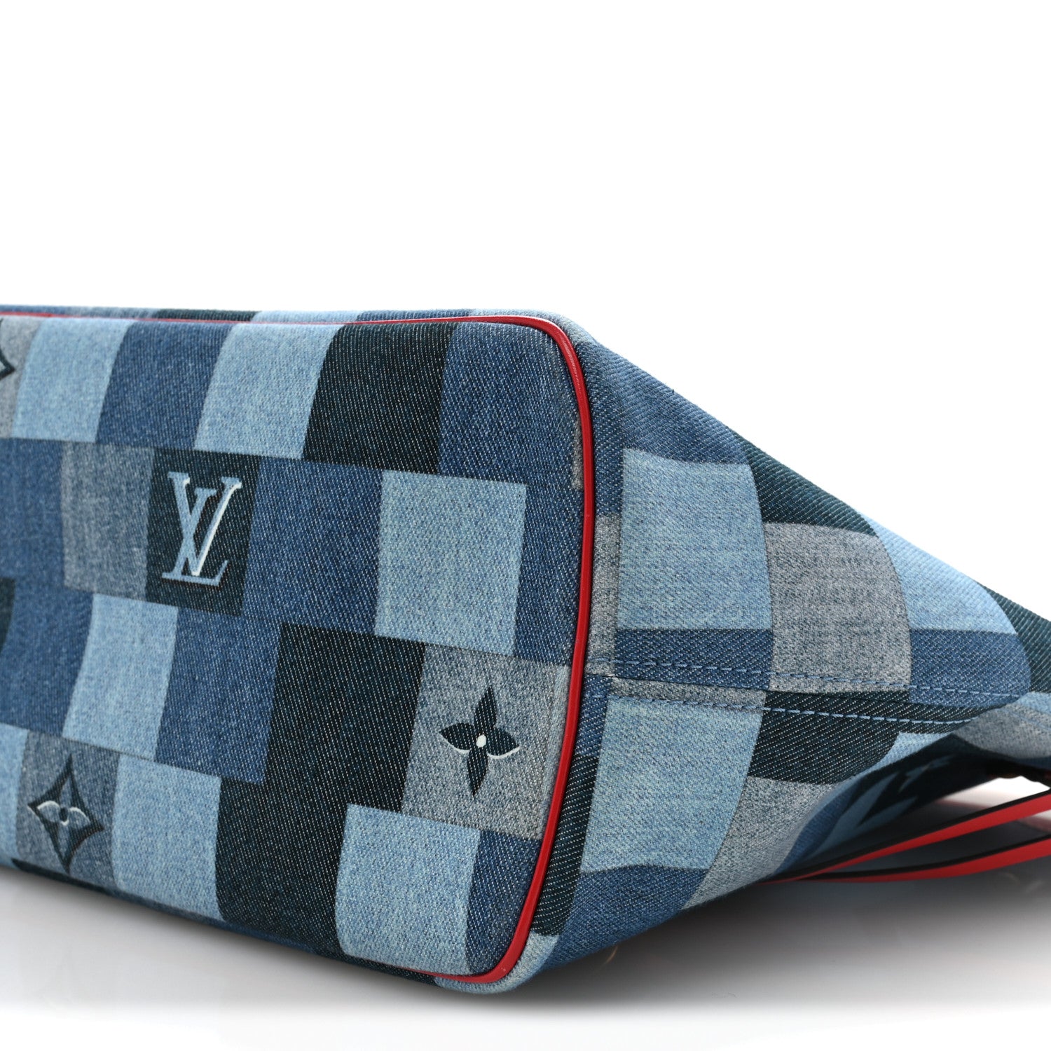 Louis Vuitton Denim Damier Monogram Patchwork Neverfull Blue Rouge 11 of 12