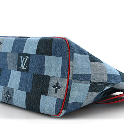 Louis Vuitton Denim Damier Monogram Patchwork Neverfull Blue Rouge 11 of 12