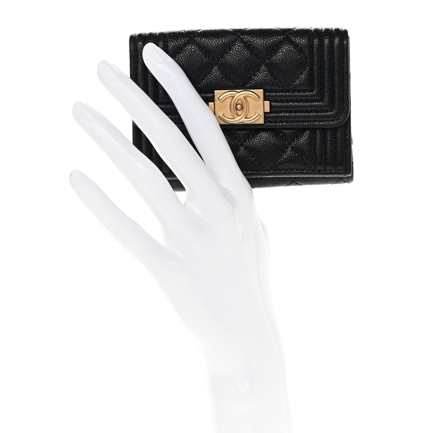 Caviar Quilted Small Boy Flap Wallet Black