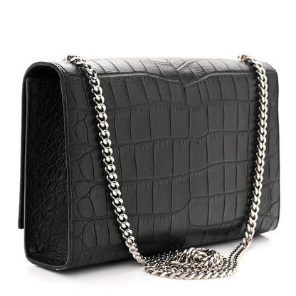 Saint Laurent Calfskin Crocodile Embossed Medium Classic Monogram Kate Tassel Satchel Sunset Black 3 of 10
