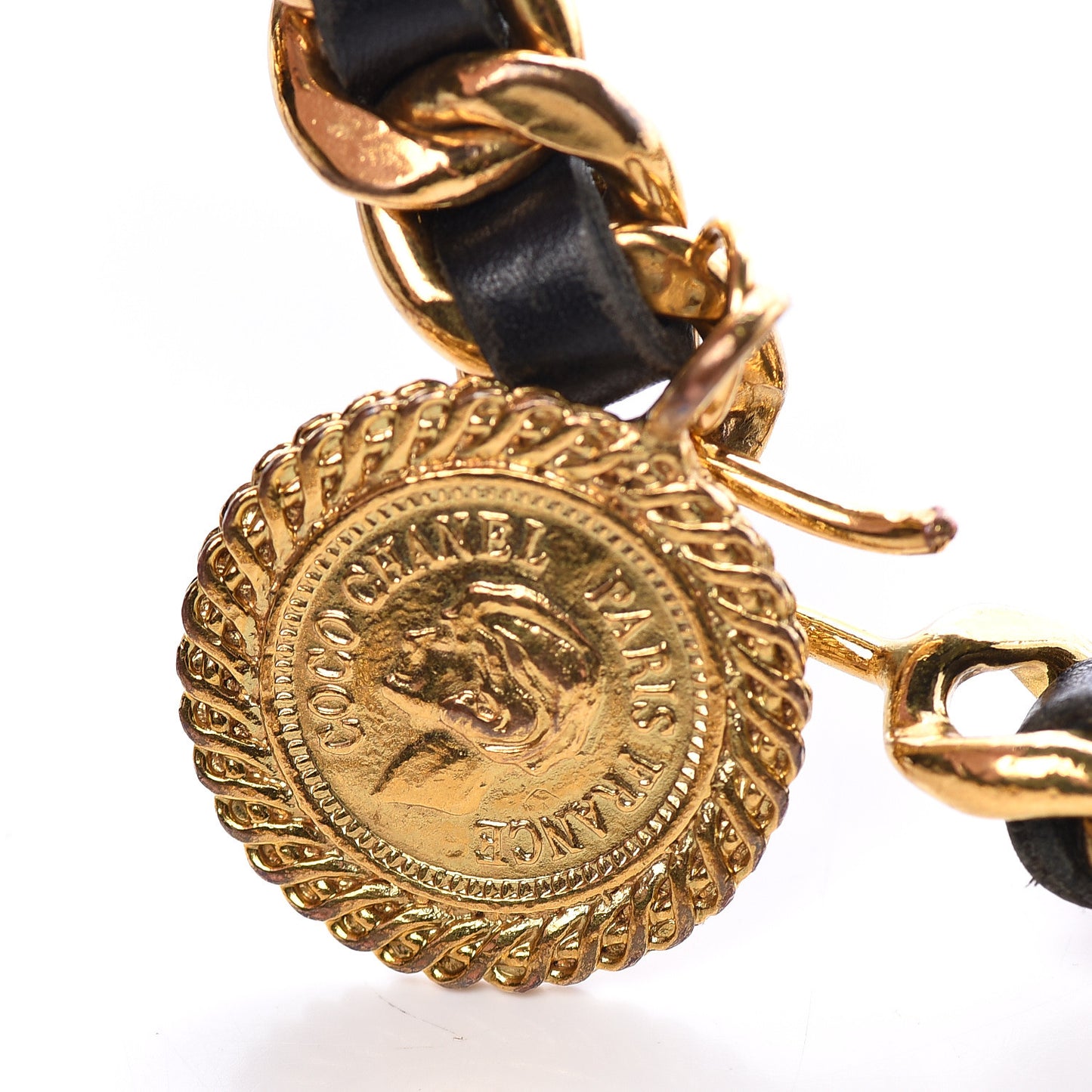 Lambskin Chain CC Medallion Belt Black Gold