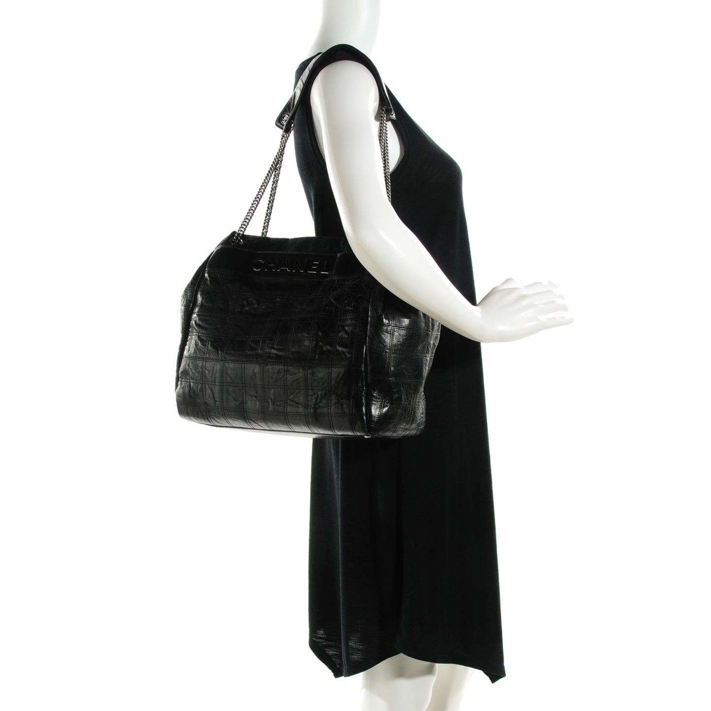 Lambskin Square Stitched Lax Accordion Shoulder Bag Black