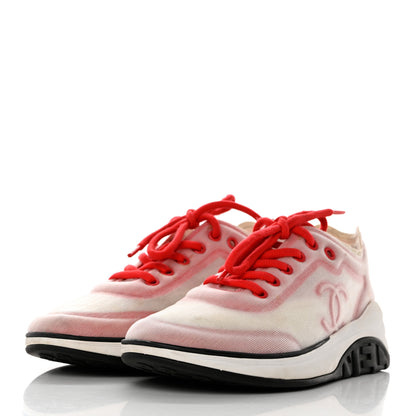 Chanel Lycra Fabric CC Sneakers 37.5 White Red 3 of 9