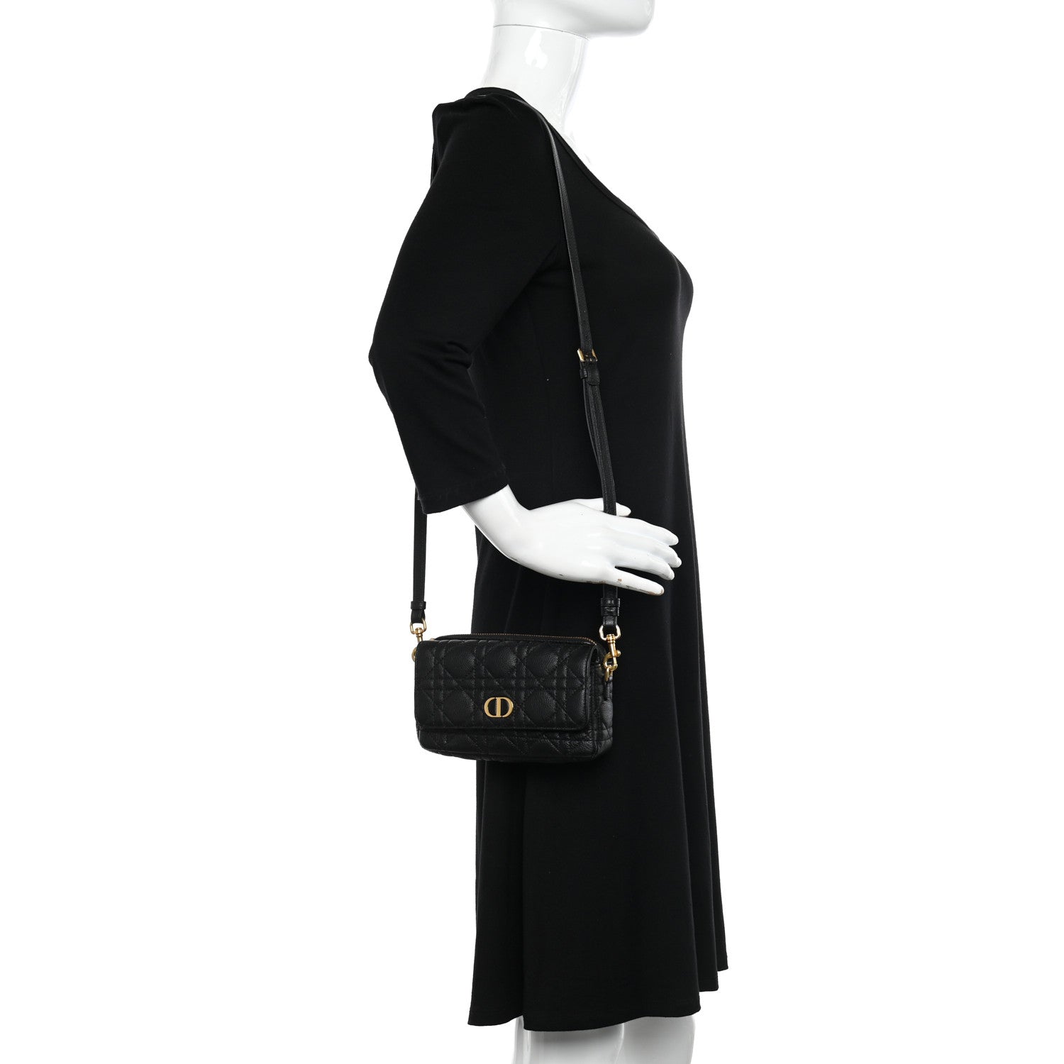 Christian Dior Supple Calfskin Cannage Caro Pouch with Chain Black 2 of 11