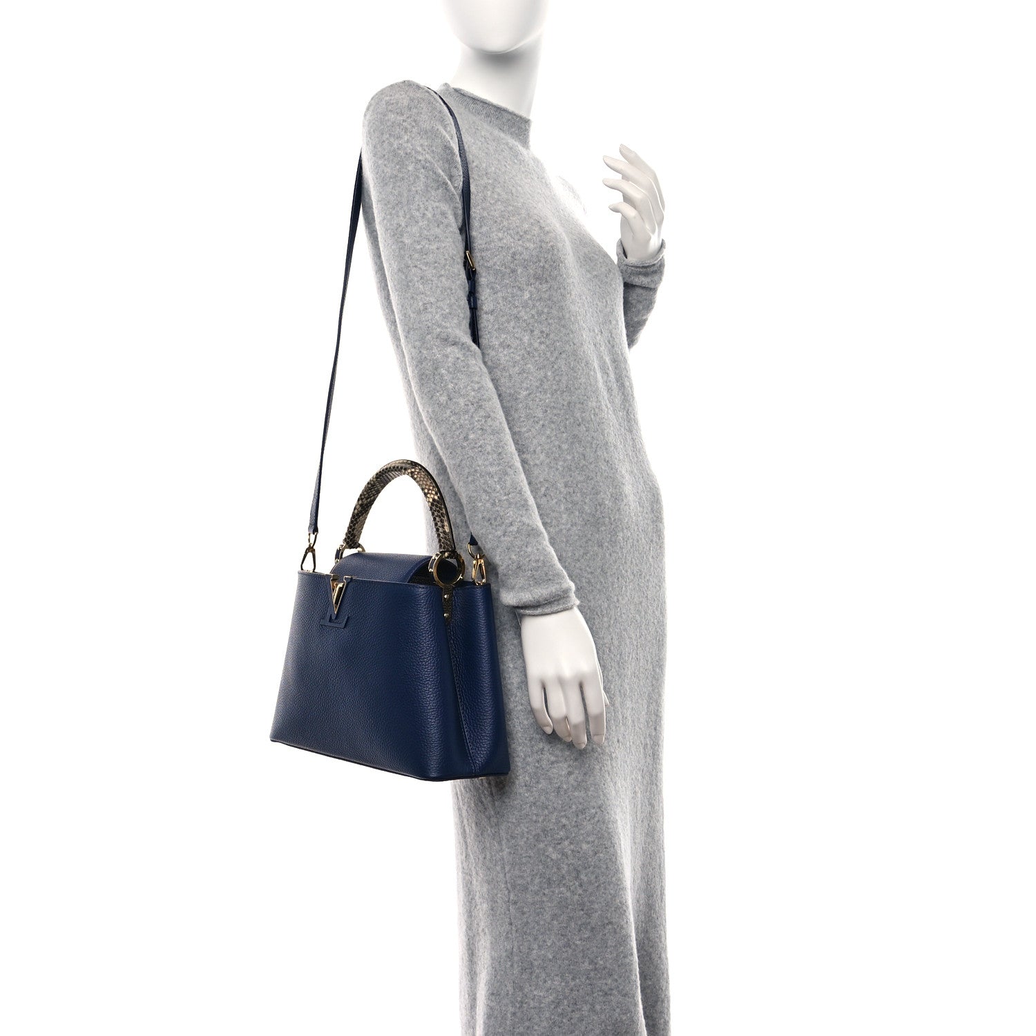 Louis Vuitton Taurillon Snakeskin Capucines MM Blue 3 of 10