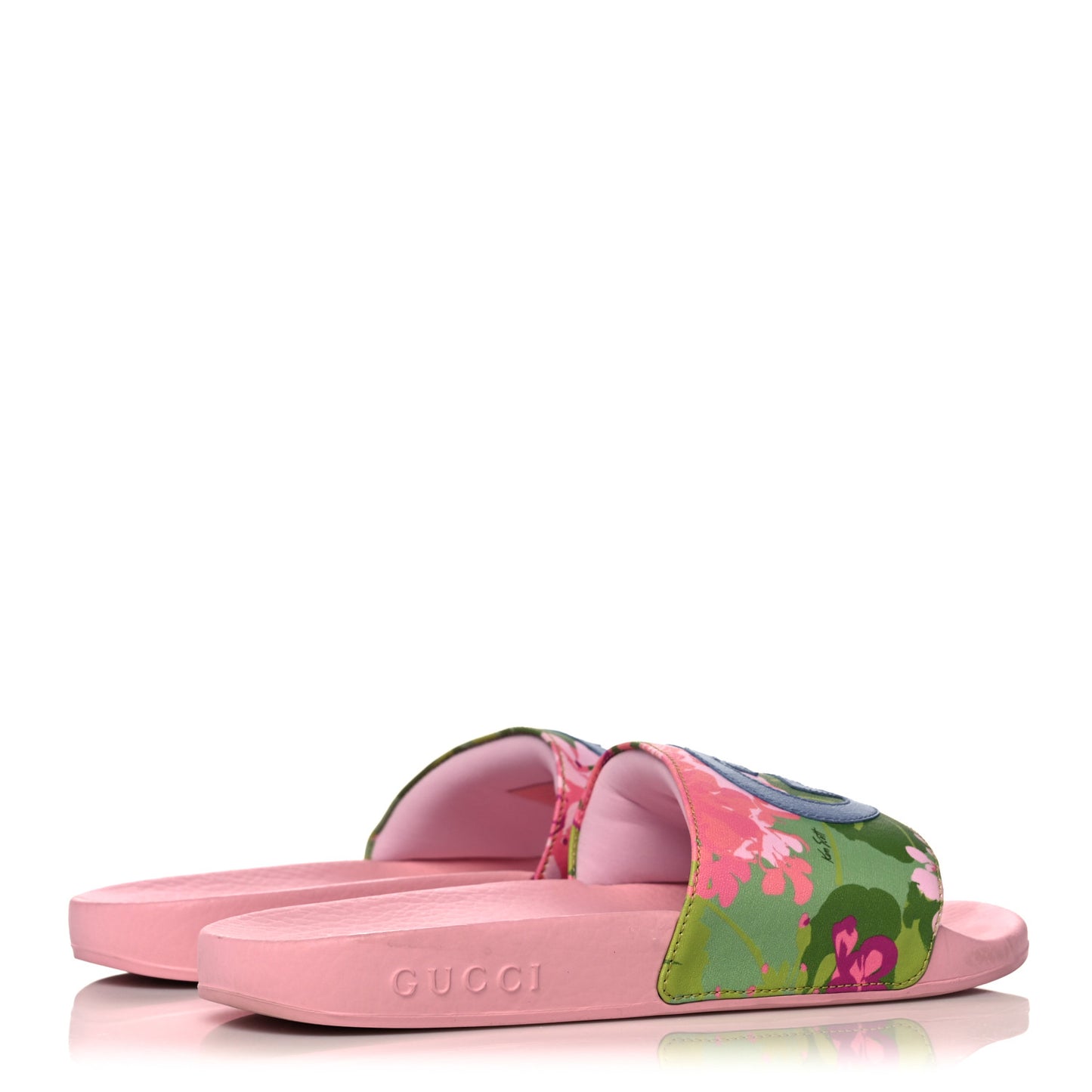X KEN SCOTT Rubber Infinity Zia Interlocking G Womens Pool Slide Sandals 37 Green Lilac Bright Splash