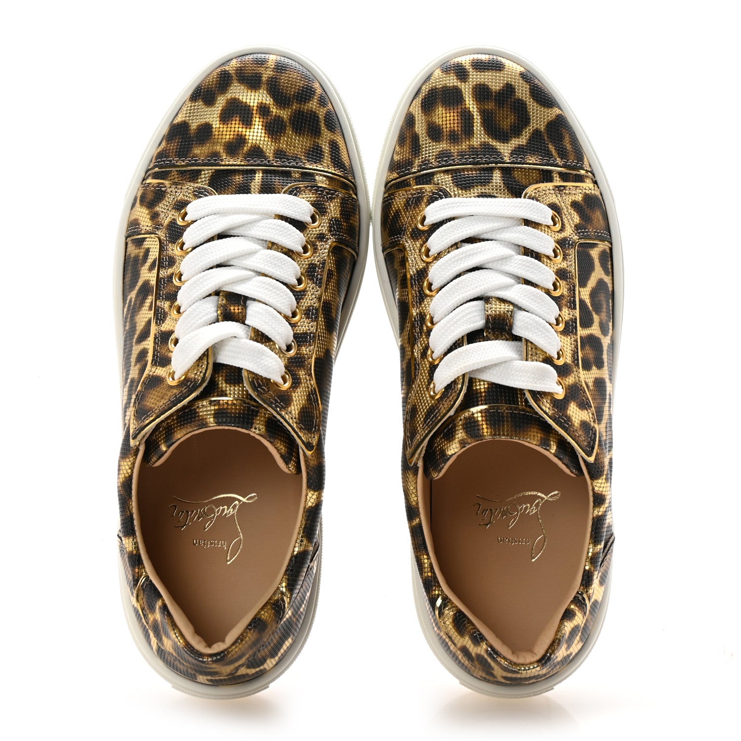 Christian Louboutin Calfskin Coins Leopard Womens Vieirissima Flat Sneakers 36 Gold 2 of 9
