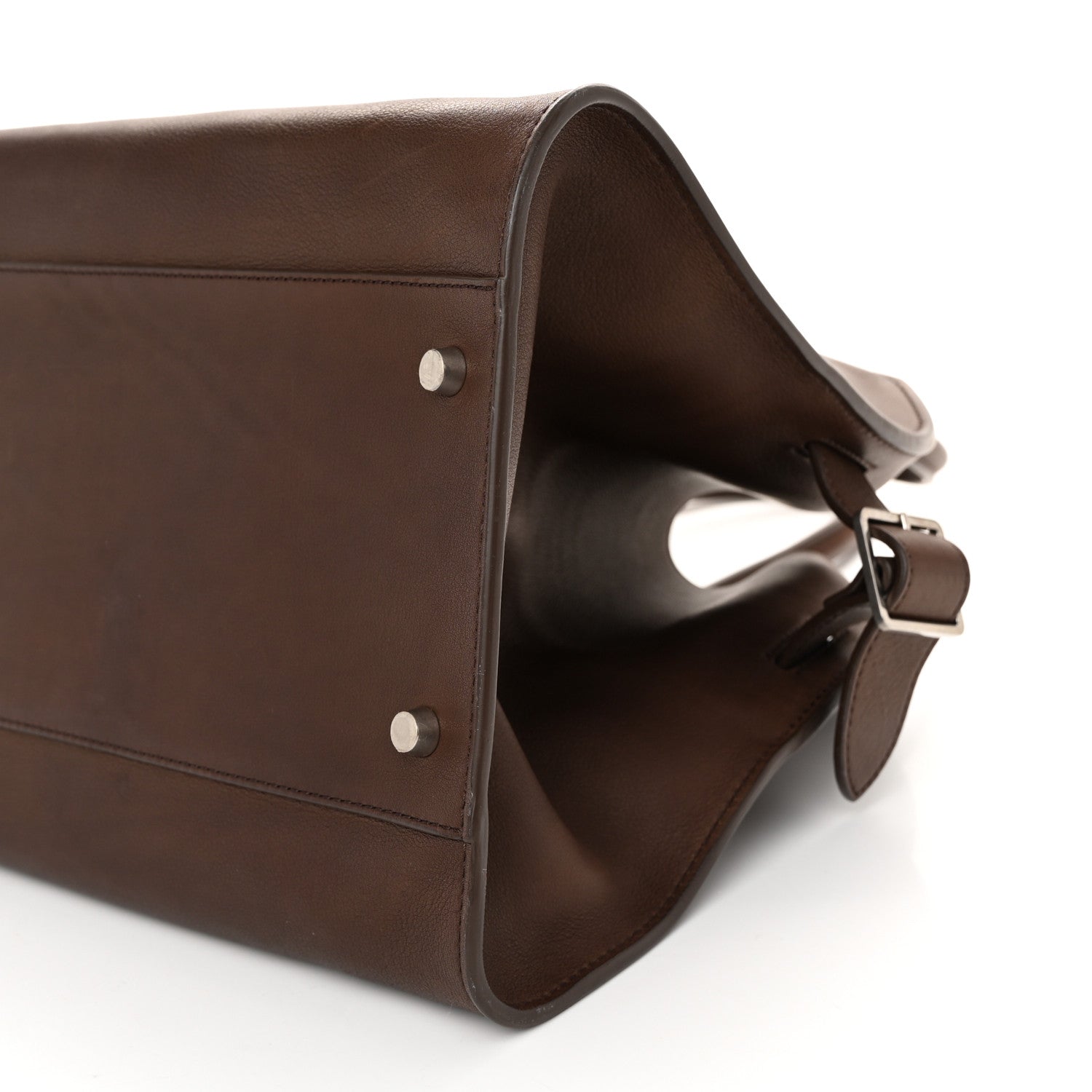 The Row Polished Saddle Calfskin EW Margaux Chestnut Dark Chocolate 9 of 10