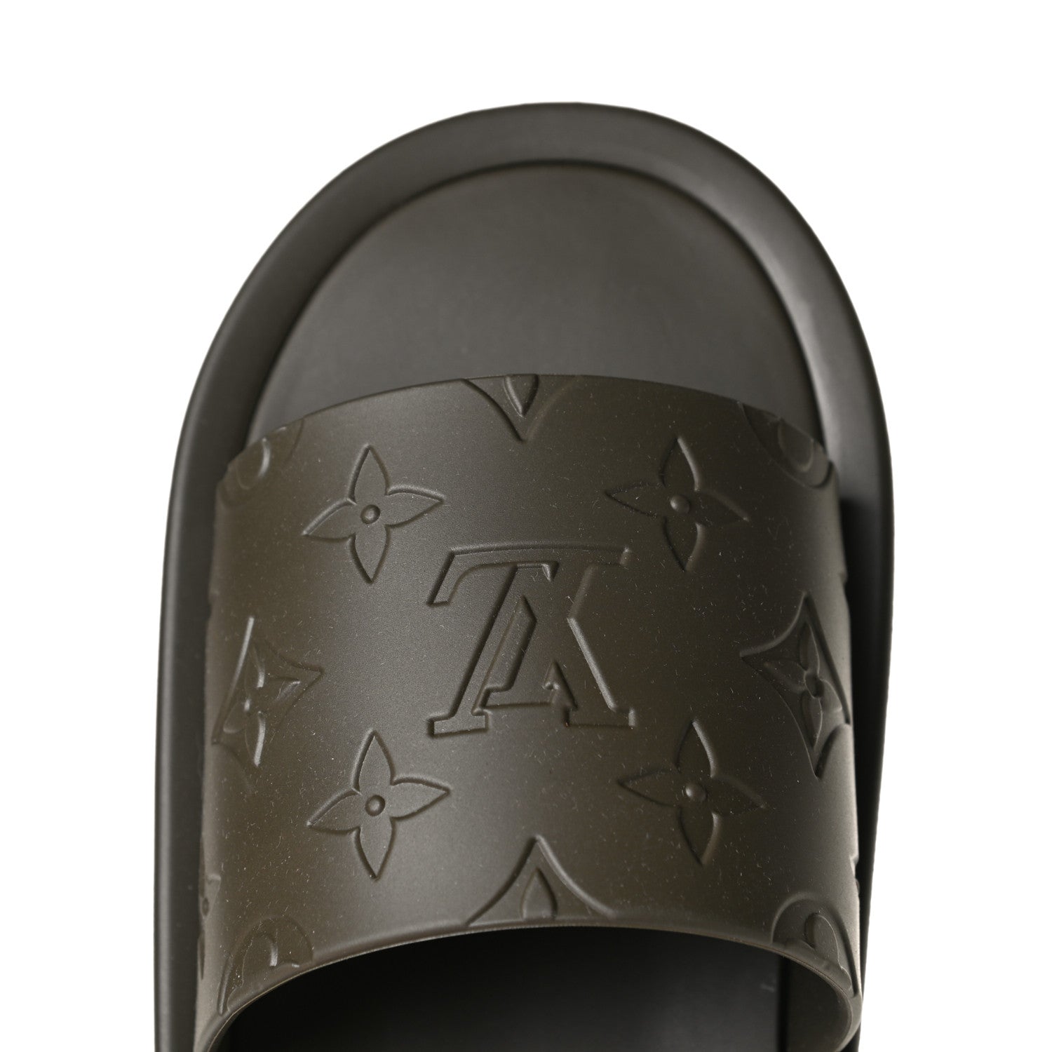 Louis Vuitton Matte Rubber Monogram Embossed Sunbath Slide Sandals 38 Khaki 10 of 11