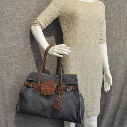 Miu Miu Denim and Leather Satchel 2 of 9