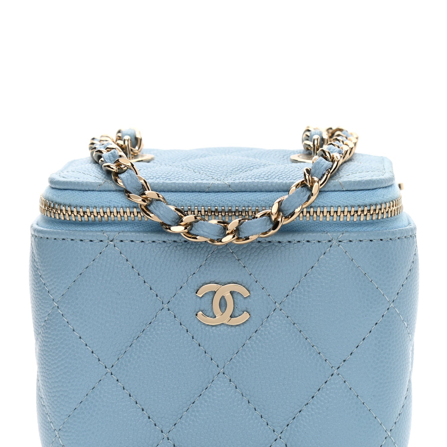 Chanel Caviar Quilted Mini Vanity Case With Chain Light Blue 9 of 13