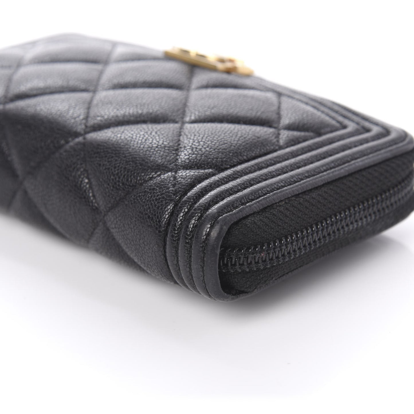 Caviar Quilted Small Boy Zip Around Wallet Black