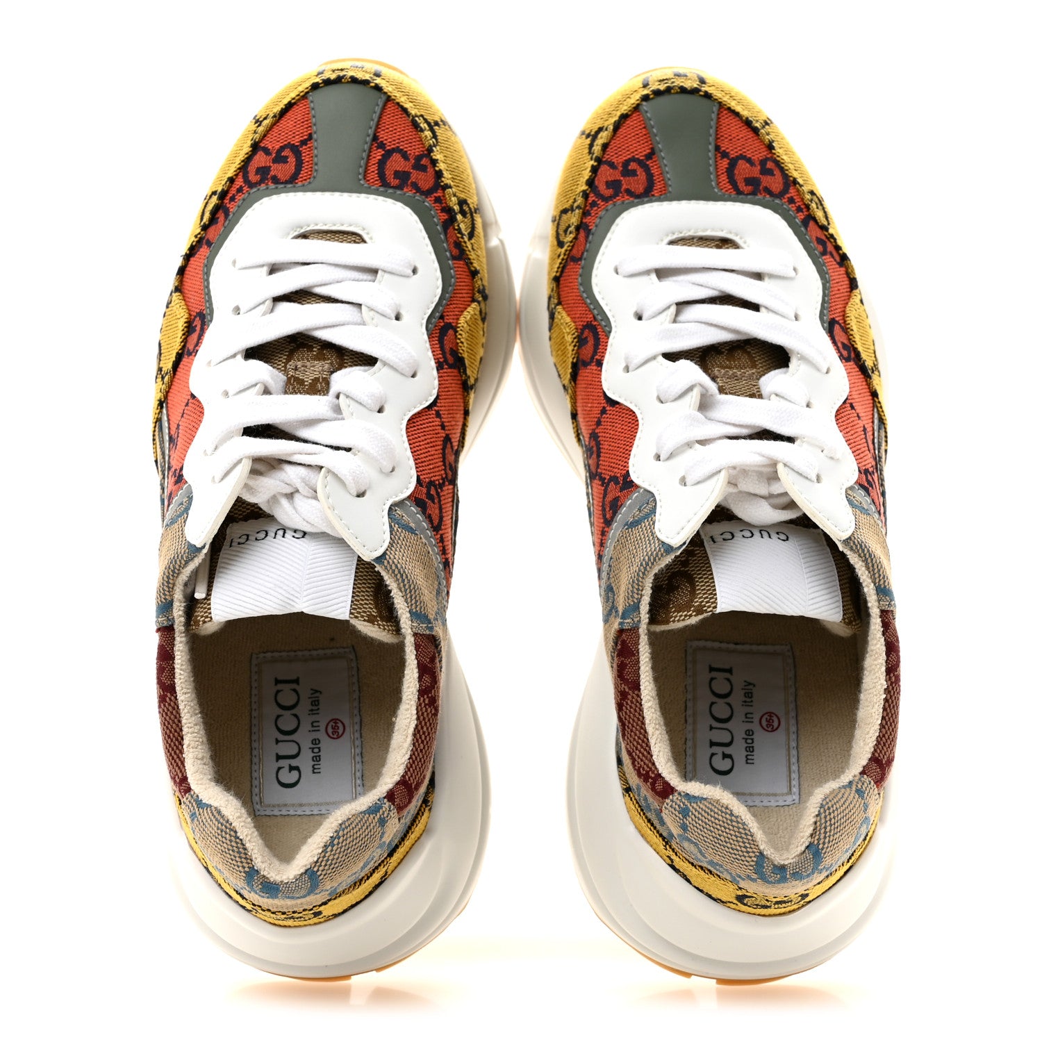 Gucci Monogram Multicolor Demetra Womens Rhyton Sneakers 35.5 Yellow Blue Great White Tabasco 2 of 9