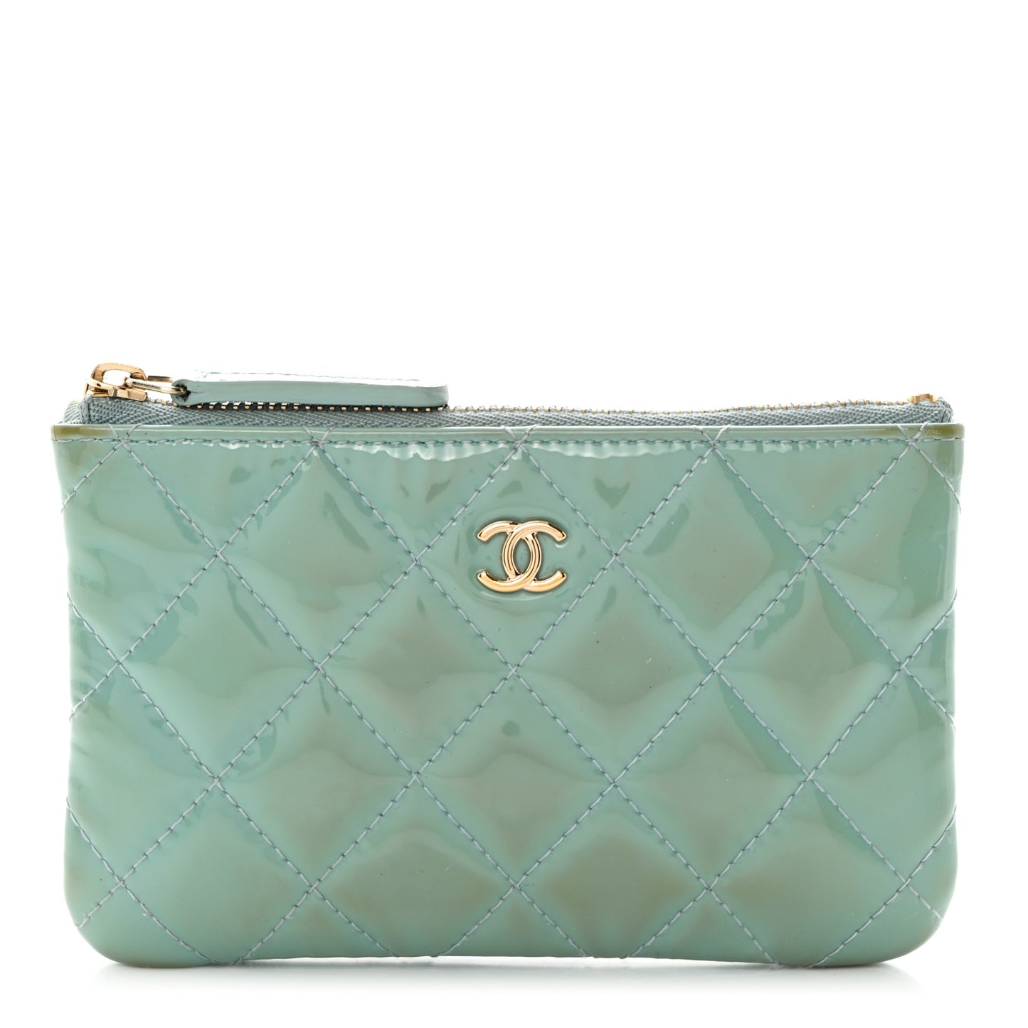 Patent Quilted Small Cosmetic Case Light Blue