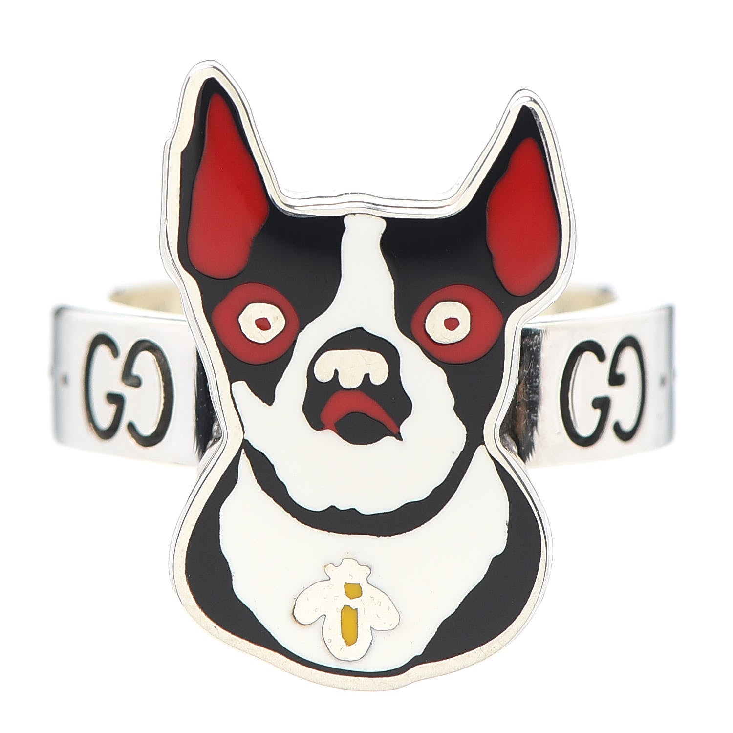 Gucci Sterling Silver Enamel Orso Ring 53 6.25 1 of 7