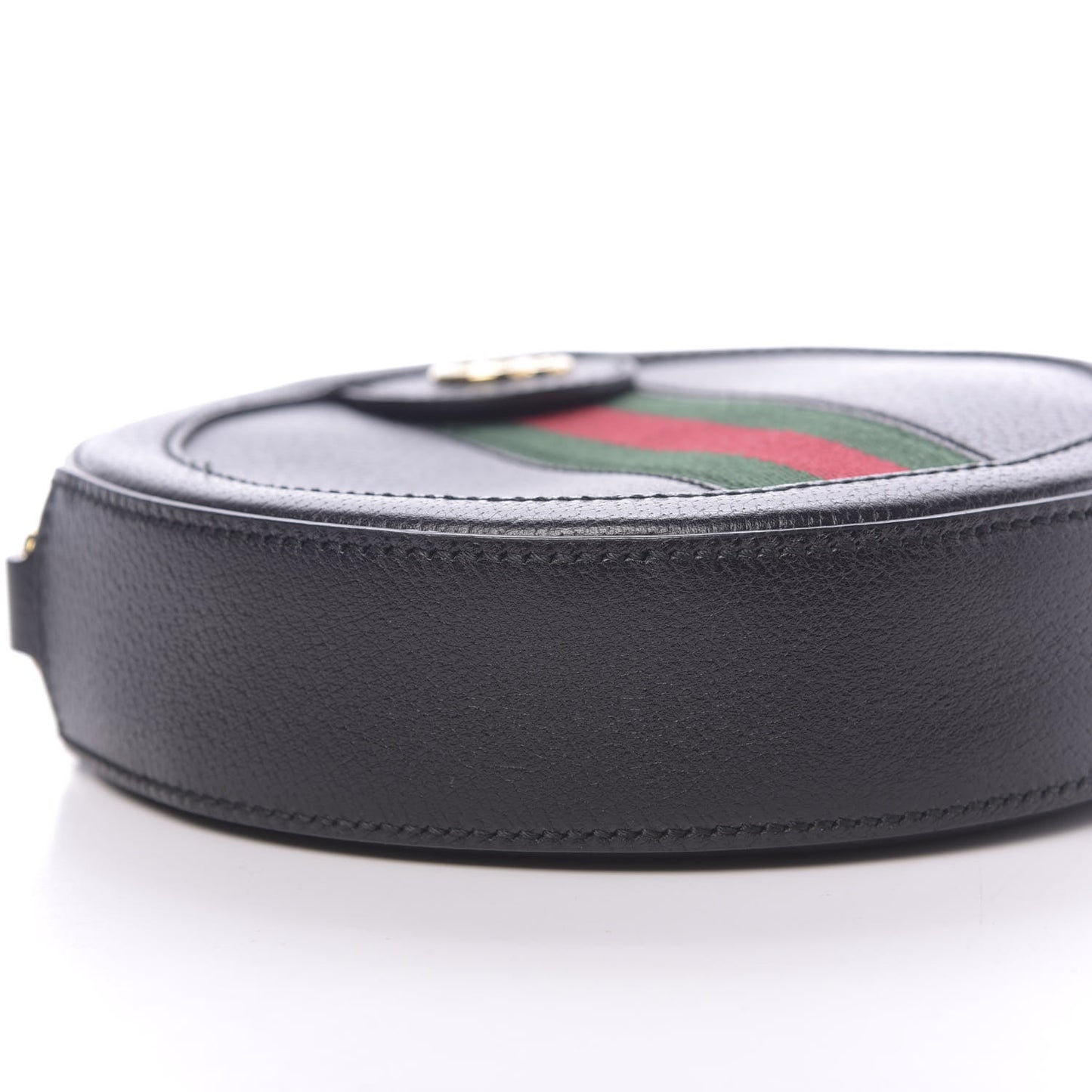 Grained Calfskin Web Mini Ophidia Round Shoulder Bag Black