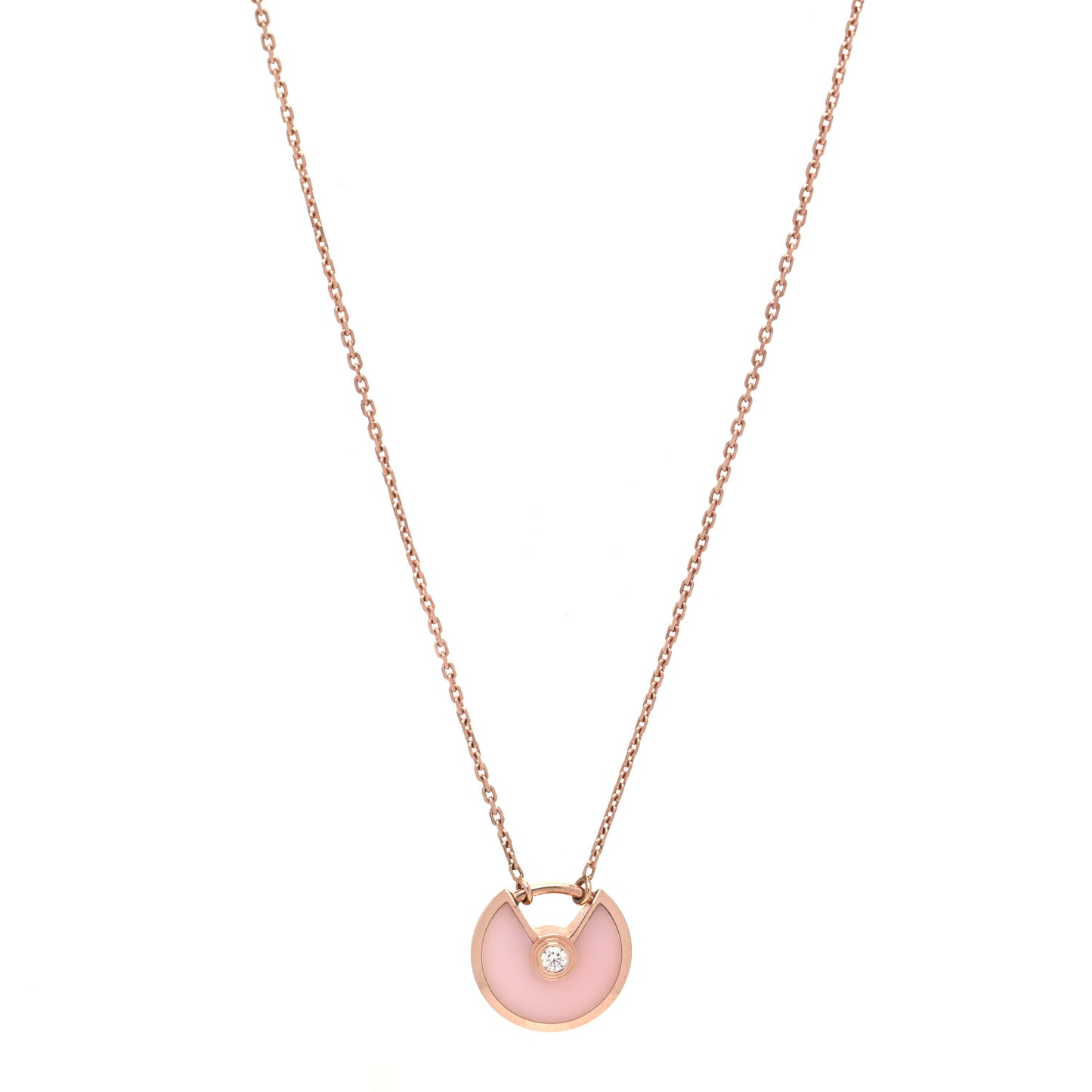 18K Pink Gold Diamond Pink Opal XS Amulette de Cartier Pendant Necklace