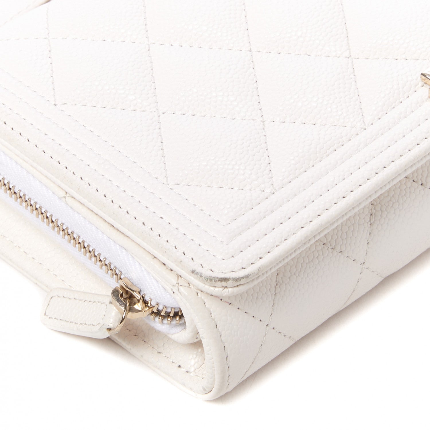 Chanel Caviar Quilted Boy Wallet On Chain WOC White 6 of 10
